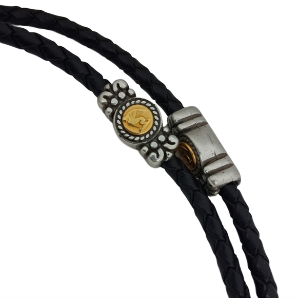 BRIGHTON VINTAGE BRAIDED LEATHER CORD WITH SILVER & COPPERTONE CHARMS NECKLACE - Picture 5 of 7